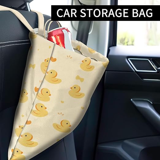 Car Trash Can, Cute Car Trash Bag, Hanging Car Organizer and Storage Bag, Trash Bin for Car Accessories, Vehicle, Travelling, Camping Cute Yellow Duck