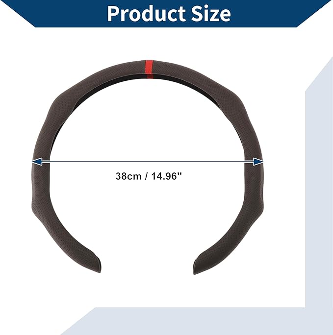 PU Artificial Leather Steering Wheel Cover ABS Car Steering Wheel Protector 14.96" Coffee Color Red 1Pc