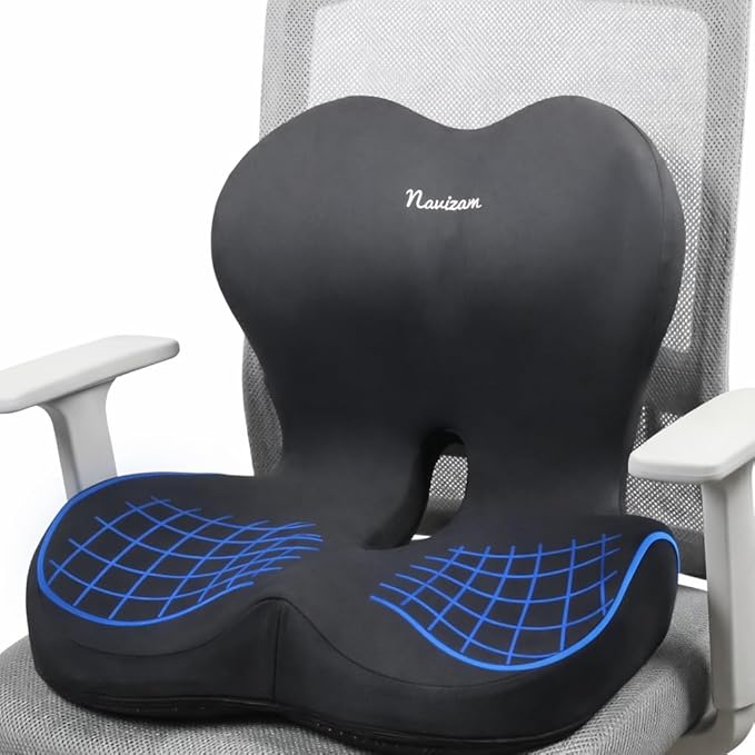 Navizam Lumbar Support Pillow for Office Chair – Seat Cushions for Office Chairs - Back Support for Office Chair, Pillow for Car – Chair Cushion with Anti-Slip Base, Backrest with Elastic Strap