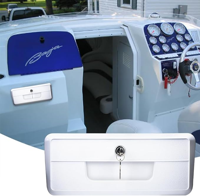 Pactrade Marine Boat Pontoon Yacht Storage Compartment Durable Standard Lightweight Lockable ABS Locking Plastic Glove Box White Spacious with Keys