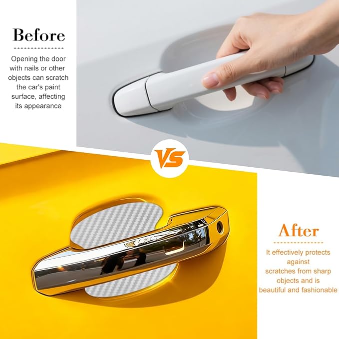 Car Door Handle Cup Scratch Protector, 4PCS 3D Carbon Fiber Vehicle Handle Bowl Sticker, Automotive Exterior Door Cup Protection Decal, Universal for SUV Caravan Automobile (Silver)