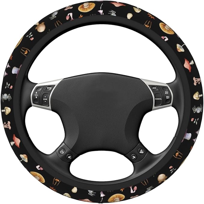 Retro Mushrooms Steering Wheel Cover for Women Men Girls, Car Accessories Decor Thickened Anti-Slip Auto Steering Wheel Covers Protector Universal Fit 15 Inch for Cars, Truck, SUV