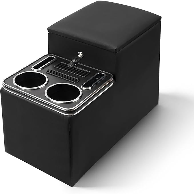 Center Console Between Seat with a Lock, Center Console Organizer for Minivans, Truck & Motorhome, Automotive Center Consoles with Cup and Phone Holder