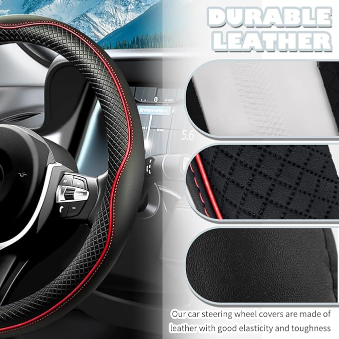 15 Inch Car Steering Wheel Cover,Breathable Leather Steering Wheel Cover Protector,Anti-Slip Universal Car 15 Inch Steerings Wheels Covers Cars Interior Accessories for Cars/SUVs