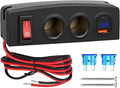 4-in-1 Cigarette Lighter Splitter Car Charger, 2 Socket Cigarette Lighter Adapter with Dual USB Outlet, Master Switch & LED Voltmeter, 12V-24V Power Outlet for Boat Marine Truck RV Golf Cart