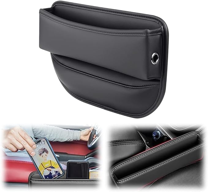 IIOHOII Car Seat Gap Filler Organizer - Universal Drop-Proof Storage Insert with Non-Slip Base, Premium PU Leather Car Seat Organizer for Phone, Purse, Keys (Black)