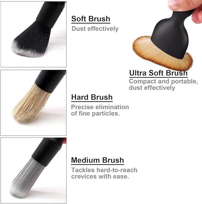6PCS Car Detailing Brush Set Soft Boars Hair Car Interior Detailing Brushes Car Interior Detailing Kit Car Cleaning Gel Supplies Kit Car Dust Brush Car Accessories for Truck, Ruv, Interior