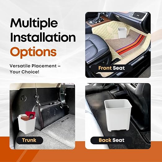 HAUSSIMPLE Car Trash Can Waterproof Vehicle Garbage Bin, Leakproof Anti Slip Floor Mat Clip Trash Bag Holder for Car, Truck, SUV, Van Portable Auto Trash Container with Stability Clips (White, Small)