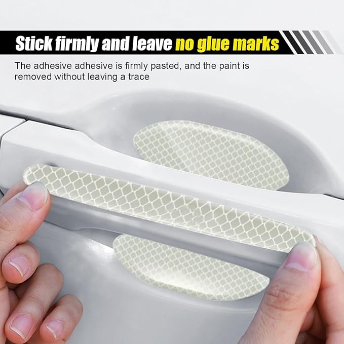 8PCS Car Door Handle Cup Scratch Protector Reflective Sticker - Anti-Scratch Car Door Handle Paint Cover Protective Film Traceless Stickers - Non-Marking Auto Doors Handles Bowl Sticker (White)