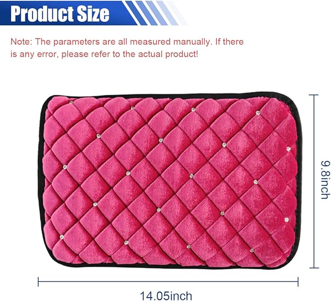 Plush Car Center Console Pad, Bling Diamond Car Armrest Cover, Soft Seat Box Cover Protector, Universal Car Interior Decoration Accessories Fit Most Vehicle, SUV, Truck, Car (Pink)