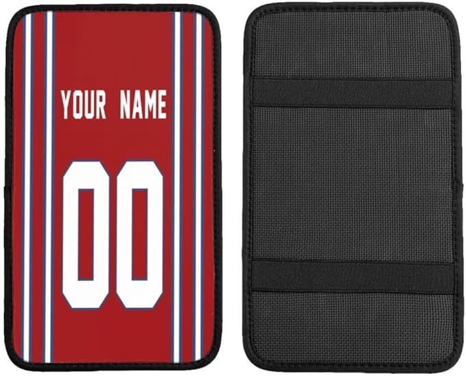 Custom Car Armrest Cover,Add Personalized Name and Number As Gifts for Loyal Football Fans,American Football Auto Center Console Pad Car handrail Box Cushion,Fit for Most Car Seat Box Cover Protector