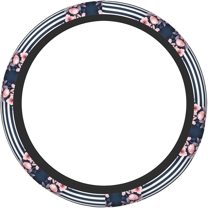 Fashion Flower Stripe Neoprene Steering Wheel Covers Women Men Car Accessories, Universal 15 Inch Fit Auto, Suvs, Truck