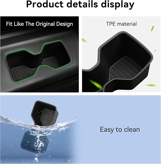 LUCKEASY 2PCS 3rd Row Side Cup Holders Insert for Hyundai Santa Fe 6/7 Seat 2024 2025 2026 Rear Drink Limiter Interior Accessories TPE Black