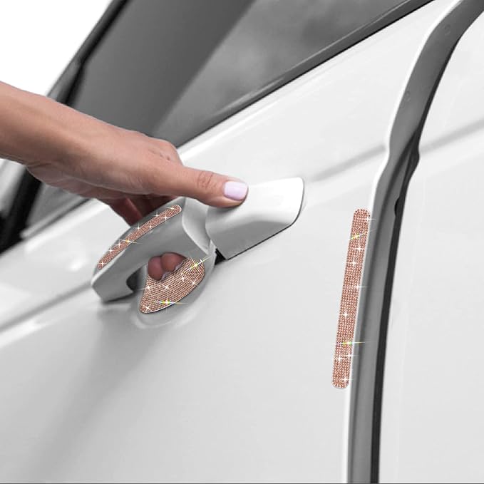 Gengki 10Pcs Car Door Handle Bling Rhinestones Stickers Universal Auto Door Handle Scratch Cover Guard Protective Film Pad (Champagne)