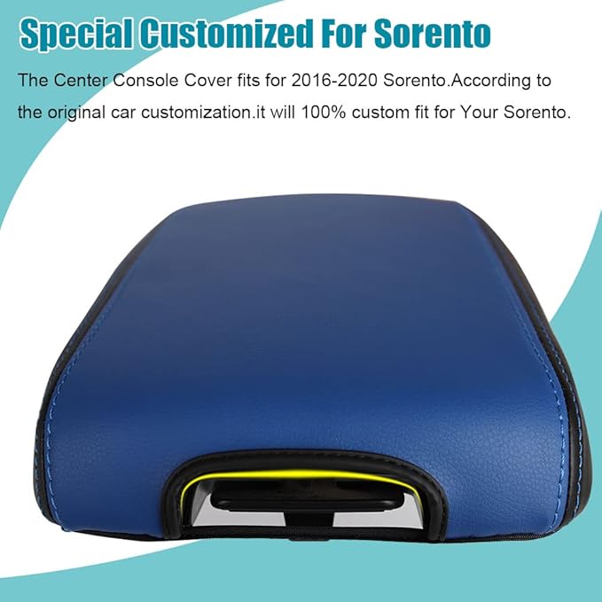 LEXLEY Center Console Pad Armrest Box Cover Waterproof Anti-Scratch Leather Protector Covers For Kia 2016-2020 Sorento-Blue+Black