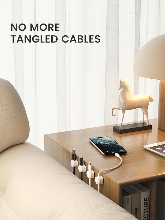 Magnetic Cable Clips [1s Lock] Adhesive Cord Holder Organizer for Nightstand, 8Pack Desk Cable Management Clips, Phone Charger Wire Cord Organizer Keeper for Nightstand Wall Car Office
