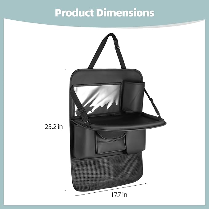 NIMBLOOM Car Backseat Organizer with Foldable Table Tray, PU Leather Car Organizer, 25.2 x 17.7 in, Touch Screen Phone Holder for Back Seat, Compatible with Most Vehicles,Inner Car Accessories, Black