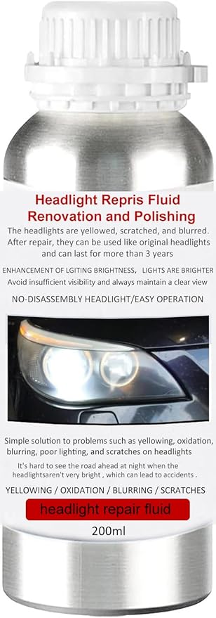 200ML Headlight Restoration Liquid, Car Headlight Polishing Repair Fluid, Headlight Polish Restoration Kit Refill Bottle to Remove Yellowing/Scratch/Haze/Oxidation/Vague