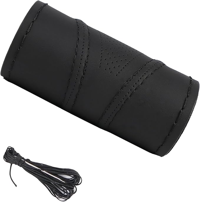 19.6 Inch Artificial Leather Car Steering Wheel Cover with Needles and Thread DIY Hand Sewing Anti-Slip Auto Steering Cover for Volvo Mercedes Actros Etc Black
