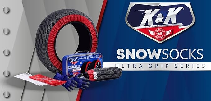 K&K Auto Snow Socks for Tires – Pro Series for Ultimate Grip Approved Snow Chain Alternative Traction Device – Tire Sock for Car SUV Van Minivan – Winter Travel Accessory Emergency Kit – XL (2pcs)