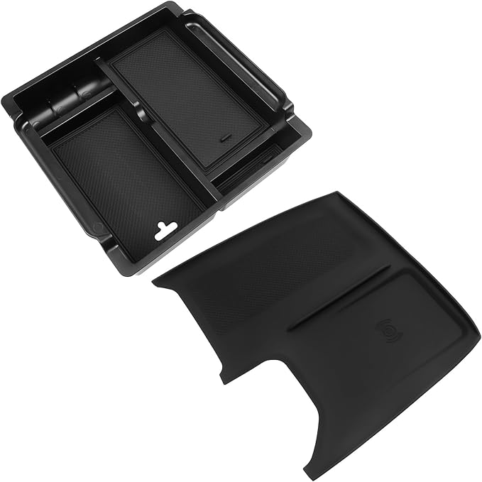 BlBLOZ Wireless Charging Anti-Slip Mat and Center Console Organizer(with Secret Compartment) for Toyota Grand Highlander 2024 2025 2026 Accessories Silicone Anti-Slip Wireless Charger Cover Pad 2PCS