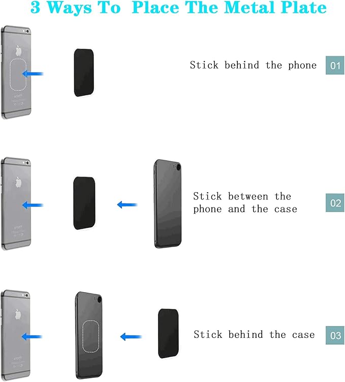 Pau1Hami1ton Adhesive Thin Metal Plates(Compatible with Magnetic Mounts),4 Piece Metal Plates for Phone Case,(2 Rectangle and 2 Round) S-07N(Black+Silver)