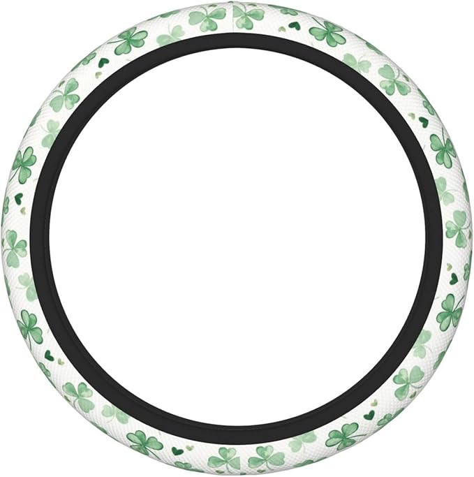 Cute Watercolor Shamrocks Steering Wheel Cover for Women Men Girls, Accessories Decor Thickened Anti-Slip Auto Steering Wheel Covers Protector Universal Fit 15 Inch for Cars, Truck, SUV
