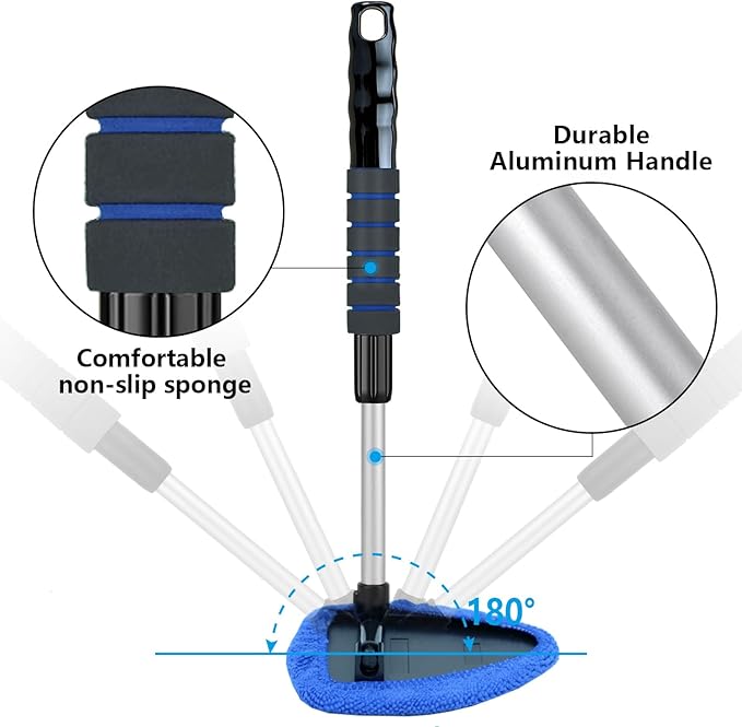Gven Windshield Cleaner Tool 21" Car Window Cleaner Inside Windshield Cleaning Wand Supplies Interior Glass Care Product Car Accessories with with Extendable Handle& Microfiber Pads