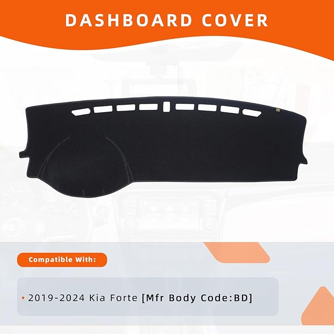 KEYOOG Dashboard Cover Dash Mat Fit for 2024 2023 2022 2021 2020 2019 K-IA Forte,Car Dash Board Mat Anti-Glare Carpet,Non-Slip Pad Sunshield Protector (Black)