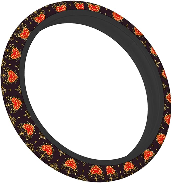 Swono Steering Wheel Covers Baroque Beautiful Ornamental Red Heart S with Crown Baroque Style Non Slip Neoprene Car Wrap Cover Comfort Grip Stretch-On Automotive Steering Wheel Protector 15 Inch