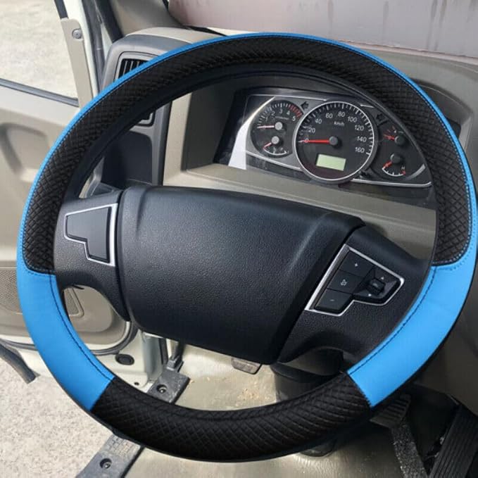 Car Van Semi Truck Trailer Bus Leather Steering Wheel Cover 15" 16" 17" 18" 19" Maximum Grip (Blue,50cm/19.5in)
