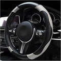 Car Steering Wheel Cover, 15 Inch Carbon Fiber Leather Stitching Color Steering Wheel Protector, Anti-Slip Elastic Breathable Steering Wheel Cover Stylish Decor for Most Cars (Black & White)