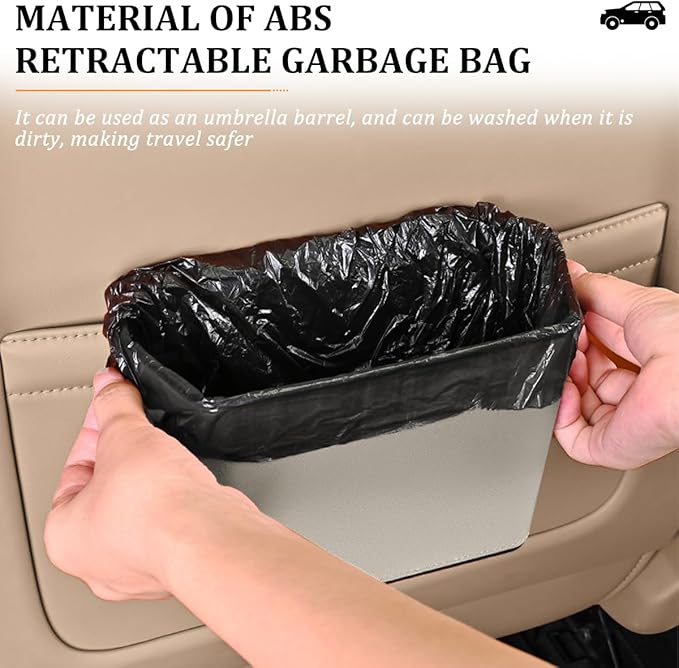 Car Trash Can, Small Waterproof Vehicle Trash Bin Garbage Container for Door Backseat, Multi-Purpose Automotive Interior Trash Bag Storage Organizer, Universal for Most Vehicles (Beige)