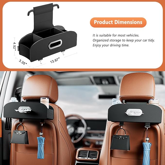 Tumecos Car Seat Back Storage Box,Backseat Organizer with Cup Holder, Large Capacity Car Storage Box, Waterproof Drink Holder,Rear Seat Storage Pocket Universal for Most Vehicles