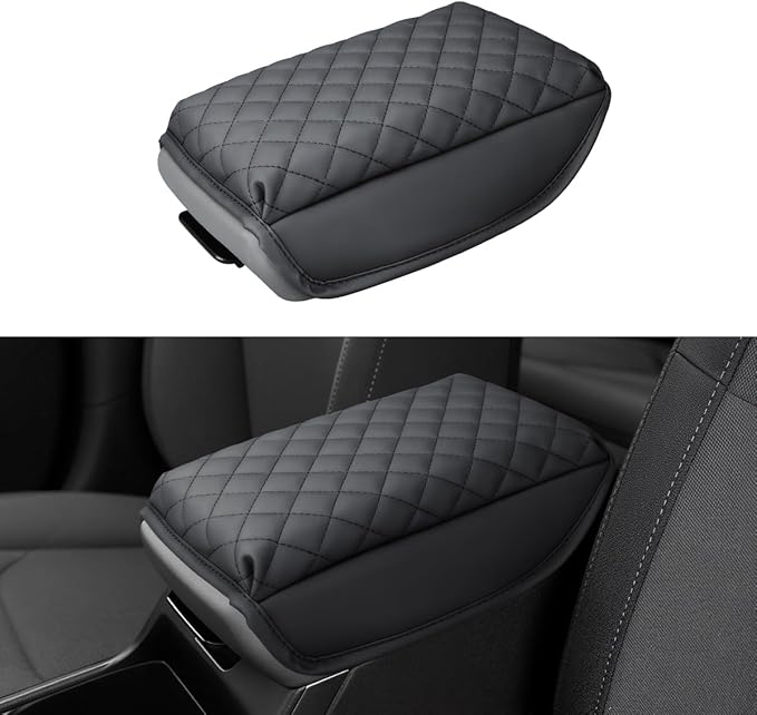 INTGET Center Console Cover for Kia K4 Accessories 2025 2026 LX/LXS/EX/GT-Line/GT-Line Turbo Car Interior Leather Armrest Arm Rest Lid Cushion Pad Protector (Black Argyle with Pad, for 2025+ K4)