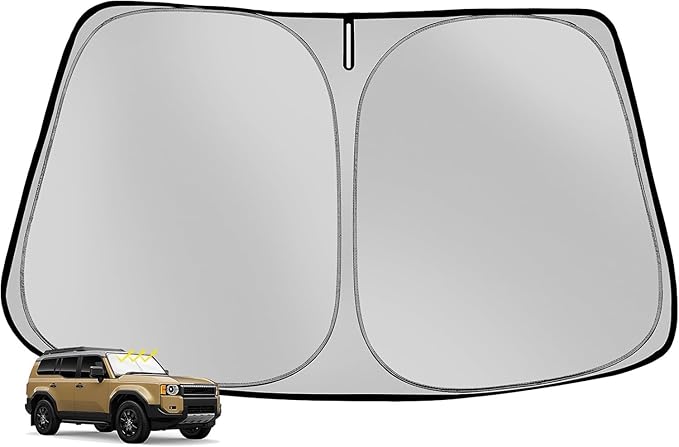Fonowka Windshield Sun Shade for 2024 2025 2026 Toyota Land Cruiser Foldable Sun Sunshade for Car Front Window Blocks UV Rays and Heat Automotive Interior Protector Custom Fit Accessories