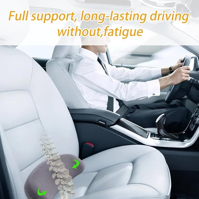 Car Lumbar Support Pillow, Ergonomic Memory Foam Vehicle Seat Back Support Pillow for Sciatica Pain Relief, Comfortable Automotive Seat Cushion Pad, Universal for SUV RV Truck (Gray)