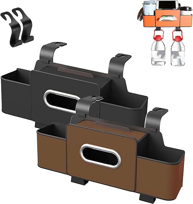 Silksild Car Organizers and Storage Back Seat, Multifunctional Car Organizer Box with Tissue & Cup Holders for Suv Sedan, Backseat Headrest Storage Box, Hanging Cars Caddy for Behind Seat (2Pcs-C)