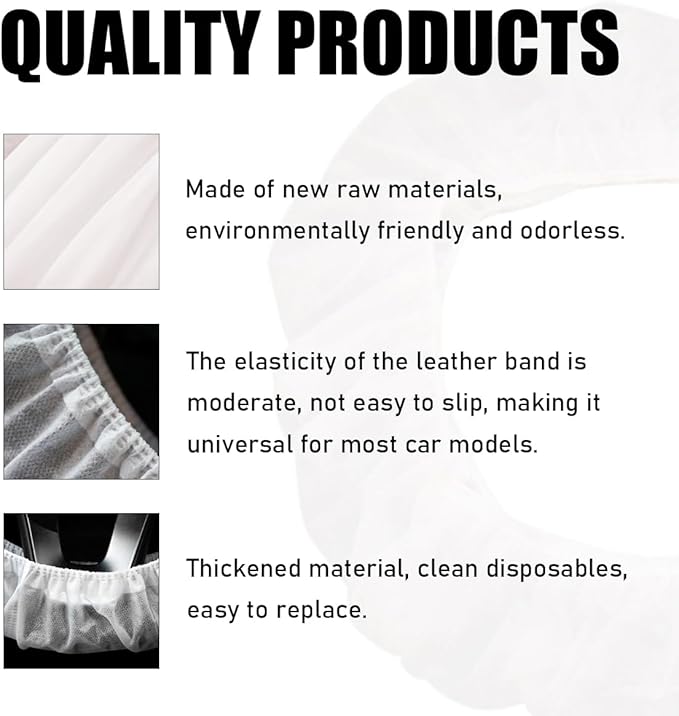 50PCS Disposable Car Steering Wheel Cover, Non-Woven Auto Steering Wheel Protector with Elastic Trim, Universal Flexible Wheel Cover for Most Vehicles, Car Accessories