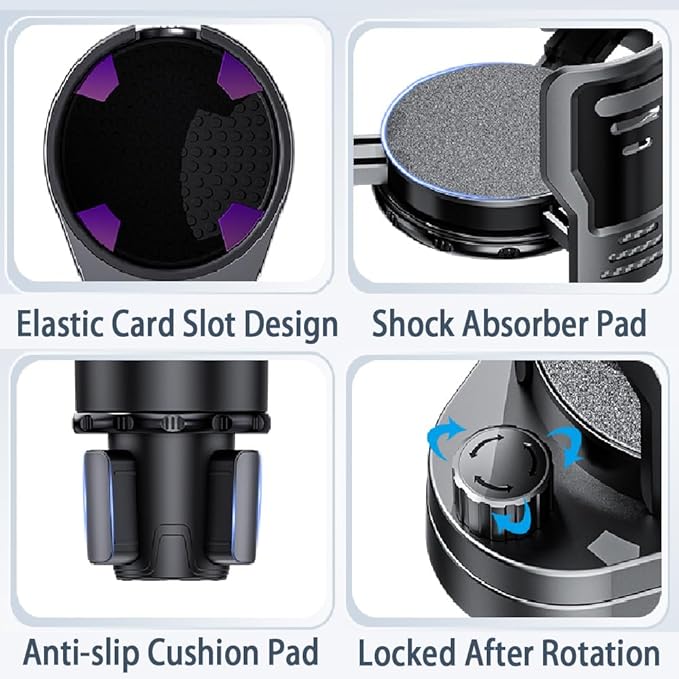 Upgrade Dual Cup Holder Expander, 2 in 1 Multifunction Cup Holder for Car with Lock, 360° Rotating Car Cup Drink Holder with Adjustable Base, Cupholder Expander for Large Water Bottles, Cups