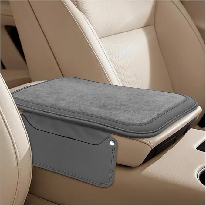 YoRise Car Center Console Cover, Leather Car Armrest Cover with 2 Storage Bags, Comfortable Non-Slip Arm Rest Seat Box Pad, Console Armrest Box Protector Cushion for Most Cars (Gray)
