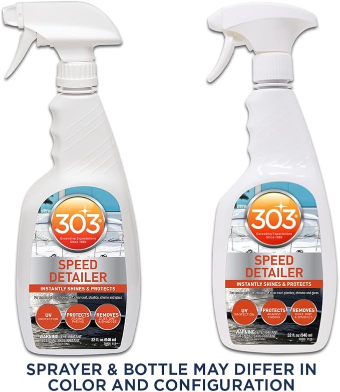 303 Products Marine Speed Detailer - Instantly Shines And Protects - UV Protection - Protects Against Fading - Removes Dust, Dirt, And Smudges, 32 fl. oz. (30205)Packaging May Vary, White