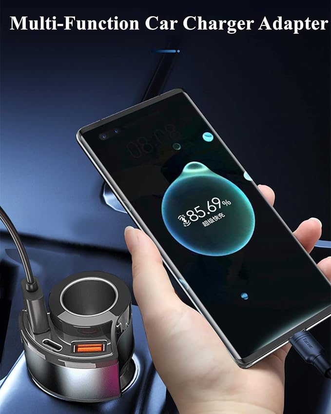 [4IN1&QC3.0] Cigarette Lighter Splitter Adapter, Car USB Charger Adapter Multi Port, 12V-24V Car Adapter Compatible with iPhone 16 Pro Max/15/14/13/12/11/XS/XR/8/7,Samsung S10/20/21/Plus, Dash Cam etc
