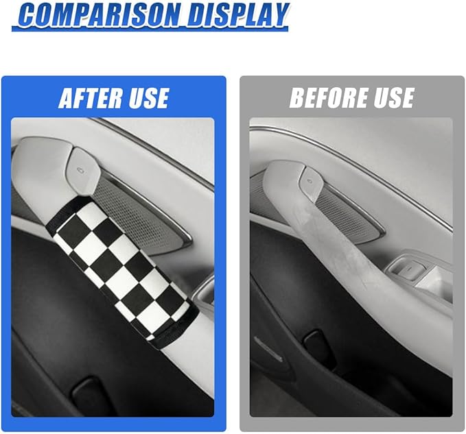 Car Inside Door Handle Protector, Soft Plush Car Inner Front Rear Door Pull Handle Cover, Universal Anti-Scratch Vehicle Interior Grip Gloves Decoration Accessories for Women Men (BL&WH-2PCS)