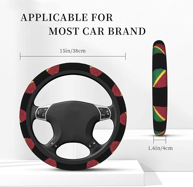 Guyana Guyanese Pride Flag Finger Print Neoprene Steering Wheel Covers Women Men Car Accessories, Universal 15 Inch Fit Auto, Suvs, Truck
