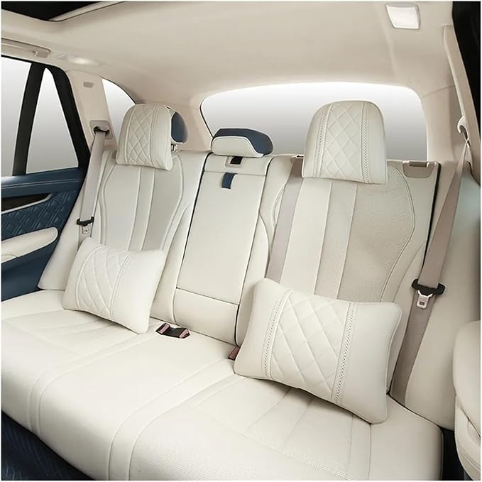 Car seat headrest Leather Car Fit for Seat Rest Cushion Headrest Car Neck Pillow Fit for BMW (Color : Beige Brown)