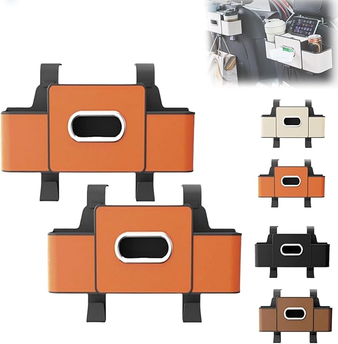 pupken Car Organizers and Storage Box, Car Organizers and Storage Box Behind Set, 4 in 1 Multifunctional Cars Organizer and Storage Back Seat for Hold Phone, Drinks, Handbag, Universal Fit (Orange*2)