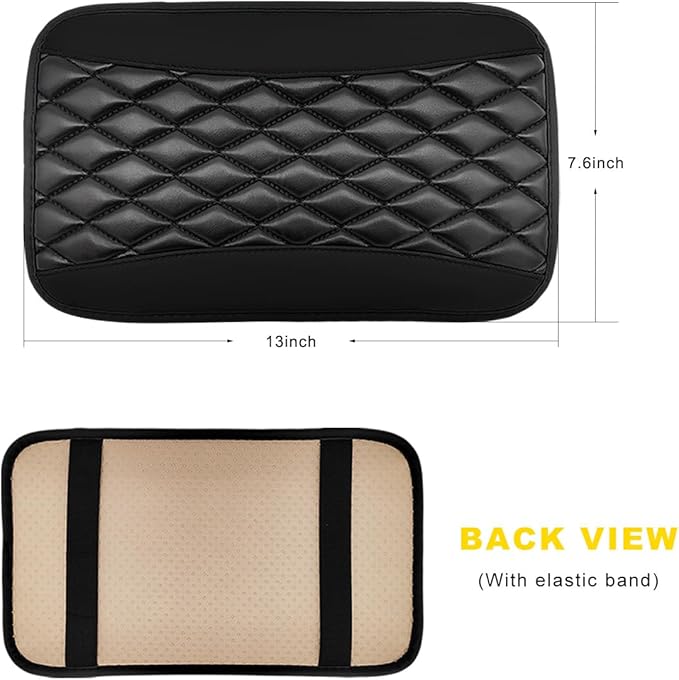 Car Center Console Cushion Pad, 12.6"×7.5" Waterproof Leather Armrest Seat Box Cover Protector, Soft Comfortable Anti-Scratch Arm Rest Console Pad for Most Cars Trucks SUVs (Black)