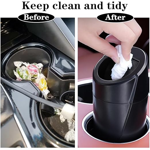 SGLRT Car Trash Can Bin with Lid - Car Garbage Can Cup Holder - Black Mini Leakproof Vehicle Trash Garbage Can Bin with 20pcs Trash Bags-Car Organizers and Storage for Front Back Seat Accessories