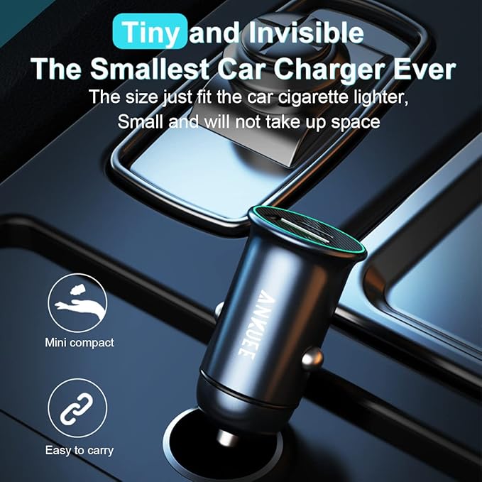 USB-C Car Charger Adapter, Dual Ports Fast Charging PD 60W + QC3.0 30W Mini All-Metal Cigarette Lighter USB Charger Universal for iPhone13/Pro Max/12/XS Max/11 Pro, Samsung, Car Accessories